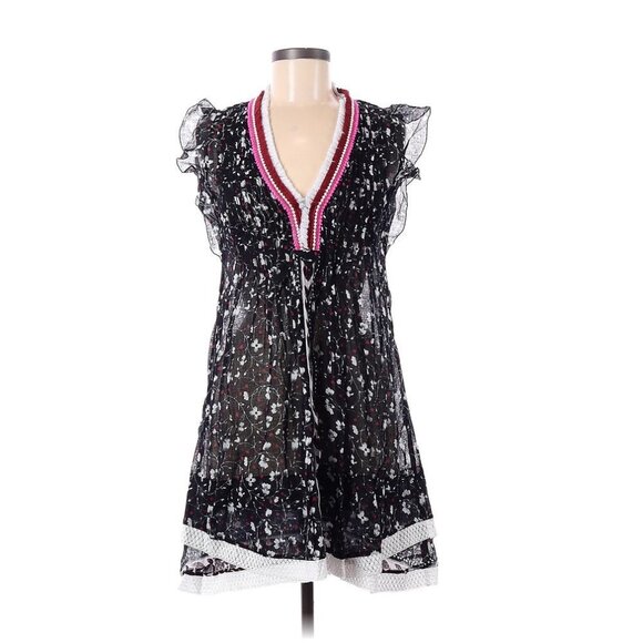 Poupette St. Barth Mini Sasha Dress Black Floral Small - Picture 2 of 8